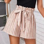 SheIn Pink and White Striped High Rise Shorts with Tie Photo 0