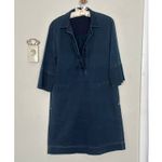Lafayette 148 S Dark Blue Denim Tunic Mini Dress Collared Button Up Pockets Photo 1