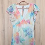 Taylor Womens Watercolor Midi Dress Size 12 Pastel Floral Ruffle Romantic Flowy White Photo 1