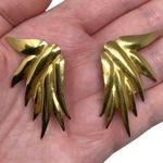 Lawrence Bott Vintage Signed L. BOTT Exotic Plant Wings Gold Tone Modernist Clip On Earrings Photo 0