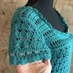 Vintage Old Navy Womens Teal Crochet Tunic Mini Dress Size Large Boho Blue Photo 2
