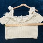 ZARA  Cream Embroidered Ruffle‎ Trim Ribbed Knit Off The Shoulder Crop Top Size L Photo 10