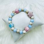 Ceramic Pastel beaded Stretch Bracelet w/ Pink Ceramic Star Bead Photo 4