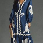 Farm Rio  Blue Embroidered Long Sleeve Dress M Photo 1