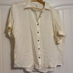 Maurice's  Button Down Shirt Medium Cream Off White Short Sleeve Rayon Nylon Photo 0