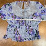 Free People Daphne Blouse Cropped Long Sleeve Purple Blue Size Medium Photo 6