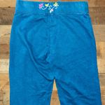 Sleep Sense Women’s Small Blue Embroidered Floral Patches Pajama/Lounge Pants Photo 2
