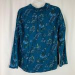 Talbots Petite | Teal Blue Paisley Floral Button Up Blouse 100% Cotton Womens LP Photo 5