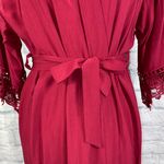 Women’s tie front robe with lace trim burgundy color sz small Photo 2
