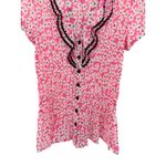 Dress Barn Pink Floral Pleated Ruffle Button Blouse Romantic Cottagecore M Photo 2