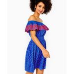 LILLY PULITZER Kalawa Off the Shoulder Borealis Blue Dress Size M NEW Photo 1