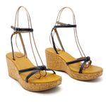 J.Crew  Donna Wedge Sandals Size 8 Black Leather Cork Ankle Strap Vintage Y2K Photo 6