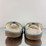 L.L.Bean Womens Light Blue Suede Leather Wicked Good Shearling Lined Flip Flops Photo 4