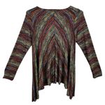 Veronica M . Colorful Long Sleeve Stretchy Asymmetrical Hem Pullover Blouse Sz L Photo 1
