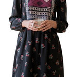 Urban Outfitters STARING AT STARS Black Floral Embroidered Yoke Dress EUC Small Photo 0