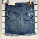 American Eagle  Super Hi-Rise Mini Jean Skirt Stretch Embroidered Distressed SZ 0 Photo 4