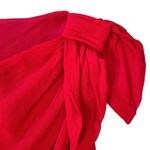 Red Crepe Bias Cut Boatneck Asymmetrical Bow Shoulder Cap Sleeve Midi Dress Size M Photo 3