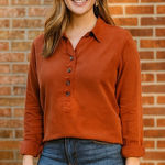 Soft Surroundings 100% Tencel Button Back Tunic Top Rust Terracotta XS Boho Fall Photo 0