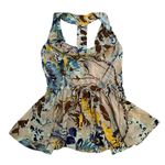 Tracy Reese light blue, brown & yellow floral silk sleeveless top size S Photo 9