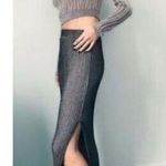 ZARA High Waisted Ribbed Knit Pullon Midi Pencil Skirt SideSlit M Grey Black Photo 3