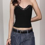 vintage 80s 90s black rhinestone crystal sweetheart bustier corset crop top Size L Photo 2