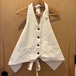 LIONESS REVOLVE Denim Halter Top White Cotton Open Back NWT Size XS Photo 2