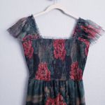 Baltic Born Clementine Dark Green Floral Smocked Tulle Midi Dress Photo 3