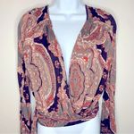 Free People Fiona Jersey Wrap Paisley Bell Sleeve Top Size XS Photo 4