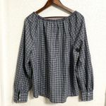 Loft Womens Shirt Blouse Blue Plaid Long Sleeve Off The Shoulder Size Large Photo 1