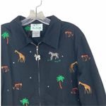 Quacker Factory  Zebra Giraffe Monkey Embroidered Full Zip Sz L Photo 1