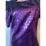 Purple Sequin Party Dress L Puff Sleeve Holiday Cocktail Glam Sparkle Mini Size M Photo 3