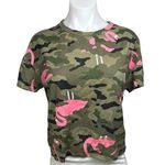 ZARA Green Pink Cotton Camouflage Army Flamingo Short Sleeve T-Shirt Top Size S Photo 0