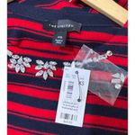 The Limited  Women's Red Navy Blue Striped Jeweled Crew neck Sweater Size XS Photo 3