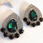 Emerald Green Crystal Teardrop Glam Earrings Photo 0