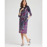 Chico's  Ruched Sleeve Midi Dress Size 2 Large Multi Paisley Floral Stretch Office Photo 6