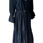 ELF Peony Black Linen Midi Dress, Sz XXL Photo 7