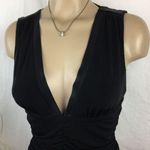 Bebe Black Sleeeveless Plunge Front Draped Sleeveless MIDI Dress S Photo 3