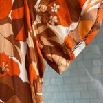 Vintage 60s Silk Floral Handmade Button Front Mini Dress Brown Size XL Photo 5