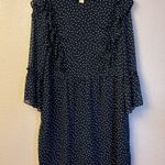 Topshop Size 10 Black White Polka Dot Knee Length Dress Sheer Ruffles Photo 0