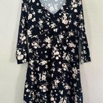 Fortune + Ivy Black White V-Neck Floral Fit N Flare Long Sleeve Mini Dress XL Photo 0