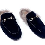 Gucci Black Velevt Fur Lined Princetown Loafers Mules Horsebit Size EU 37 US 7 Photo 0