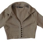 ZARA  Houndstooth Cropped Blazer Jacket Long‎ Sleeve Button Down Women's XS Photo 9