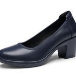 Dream Paris Edena Chunky Low Block Heel Pumps in Navy, Size 7 Blue Photo 0