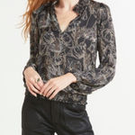 Allison Joy Evereve Ariel Black White Tan Floral Print Long Sleeve Top Size M Photo 0