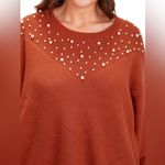 BloomChic Rust Orange Pearl Embellished Sweater Size 10 Feminine Knit Top in EUC Photo 6