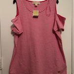 Michael Kors Women's Pink White Stripe Cold Shoulder Top Size L Photo 0