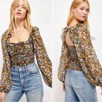 Free People Mabel Printed Blouse in Black Combo Size Small Floral Photo 13