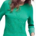 Anthropologie  Moth Kelly Green Pullover Sweater Flower Cropped Knit Sweater Photo 0