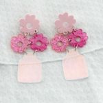 Flower Vase Drop Earrings, Acrylic Earrings, Novelty Earrings, Floral Jewelry Pink Photo 1