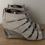 Donald Pliner Sandals Jeisa Lace Up Gladiator Snakeskin Heels Open Toe Shoes 7.5 Gray Photo 0
